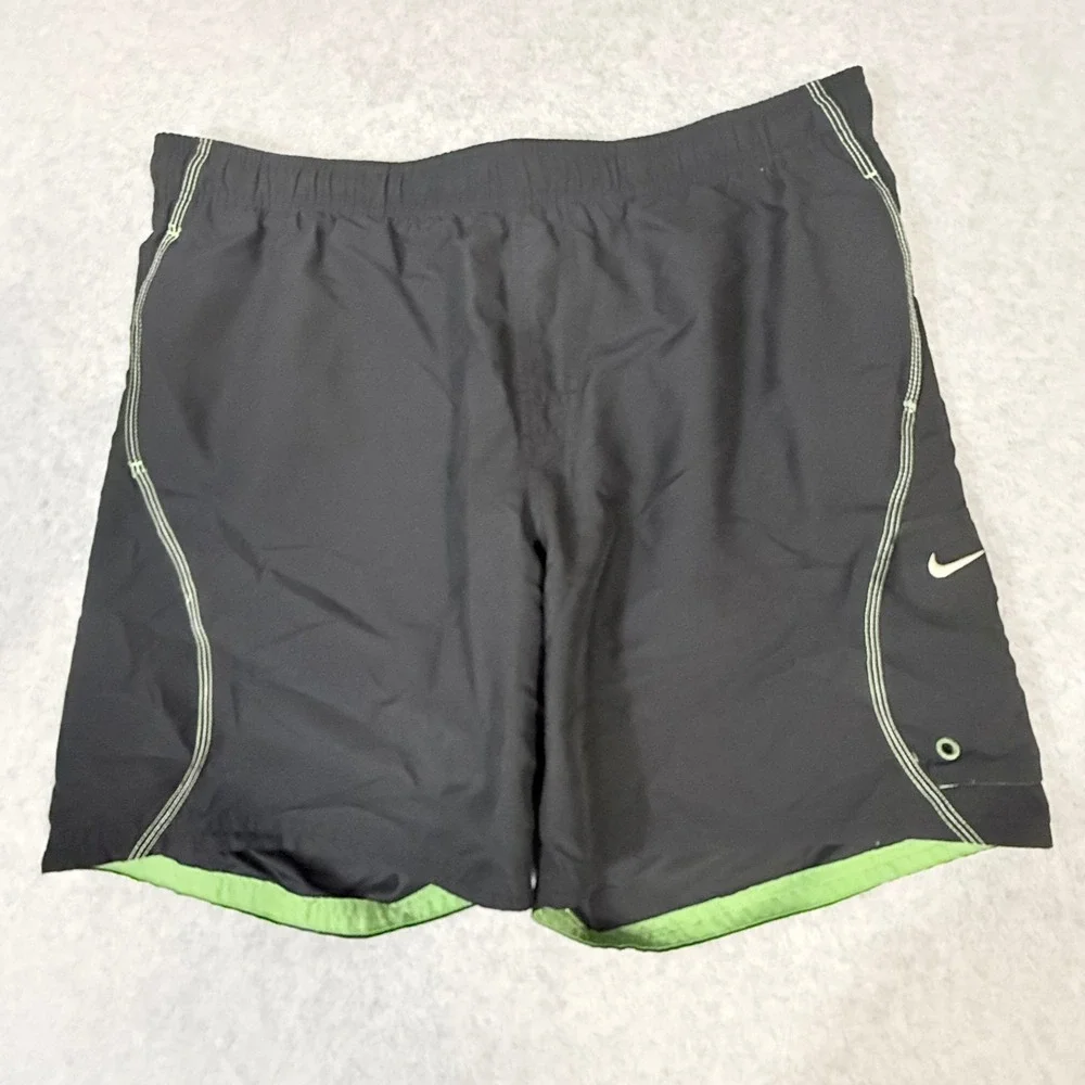Nike Mens Board Shorts Black Lime Green Mesh Lined Swim Trunks Size L RN 37966